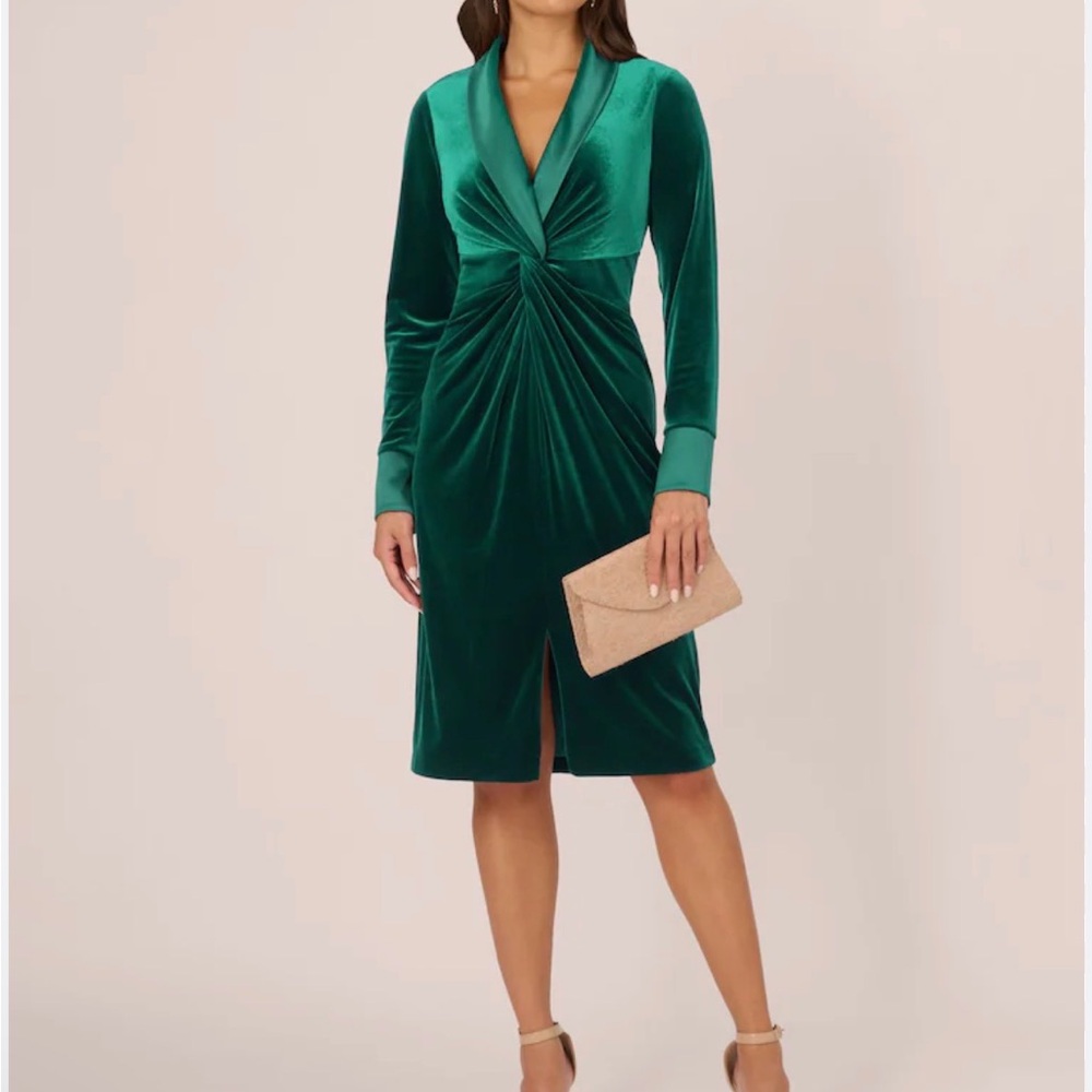 Adrianna Papell Dark Green Velvet Long Sleeve Dress